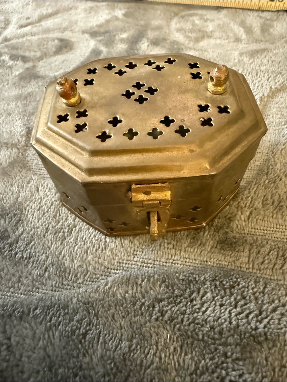 Octagonal Brass Decorative Trinket incense box with vented top and sides #5